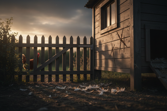 Signs of predator activity around a backyard chicken coop with secure hardware cloth fencing