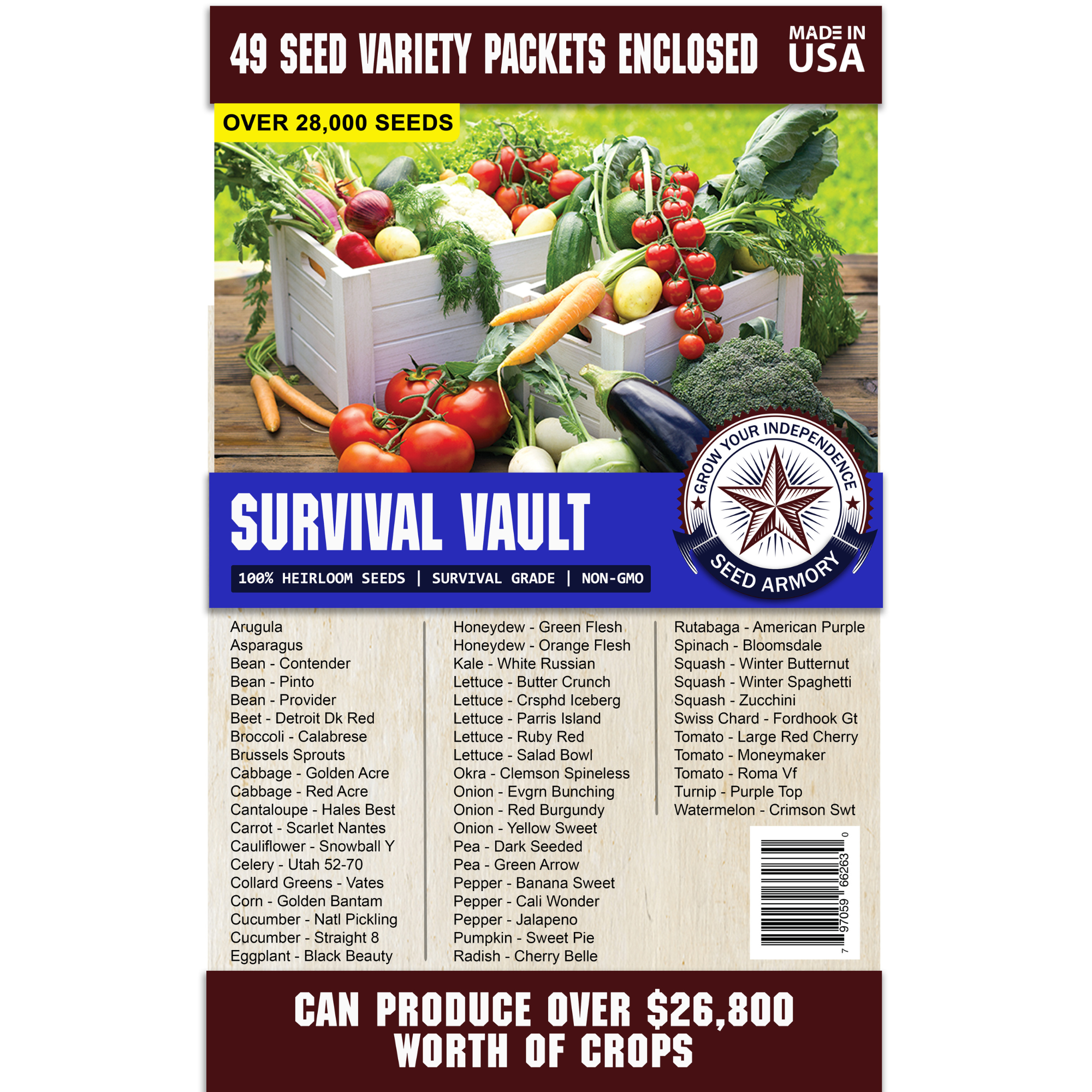 Survival Seed Vault Super Kit - 77 Varieties