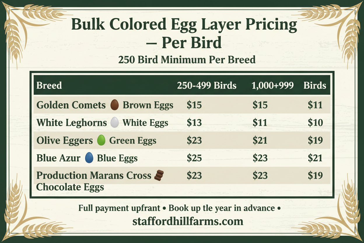 Bulk Colored Egg Layer Pricing Chart