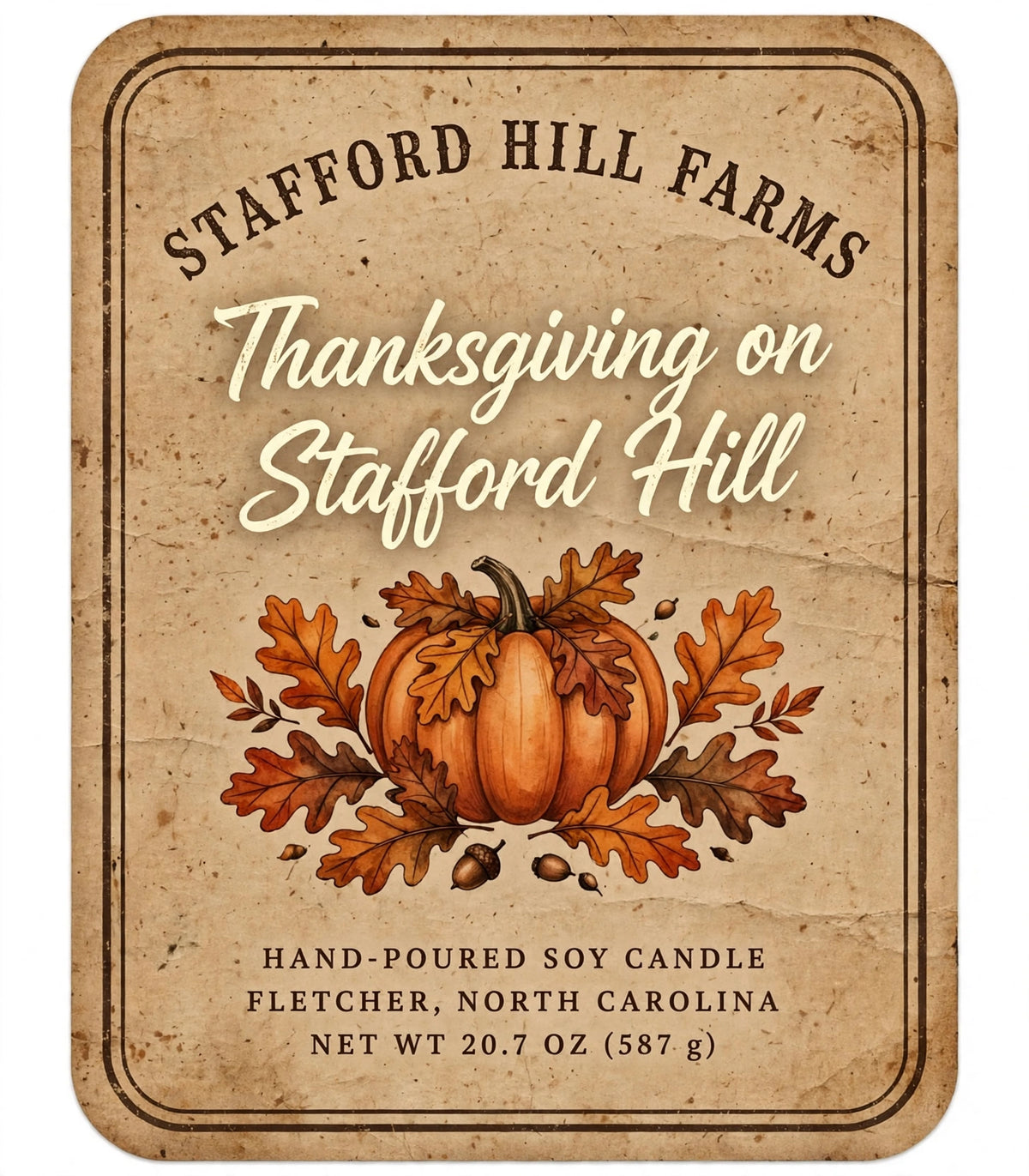 Thanksgiving on Stafford Hill kraft candle label